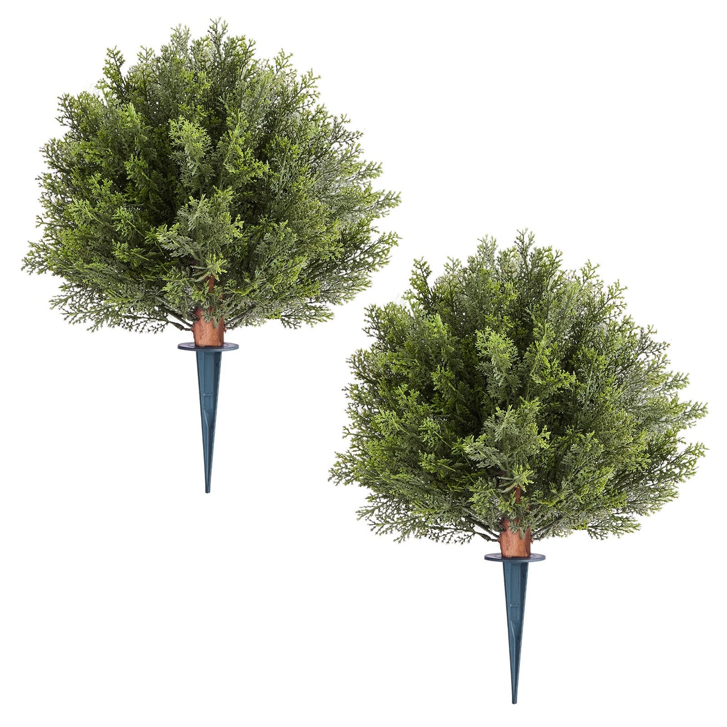 Artificial Topiary Cypress Trees with Ground Spike, 2 Set 406mm Faux Shrubs & Bushes Potted Plants, Fake Silk Tree Look Real for Decor Front Porch Outdoor Indoor Patio Garden Balcony Backyard